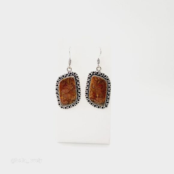 Jasper Handmade Drop Dangle Earrings Jewelry 1.8" - Picture 2 of 4